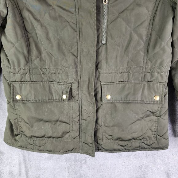 Womens Olive Green Old Navy Quilted Jacket Removable Hood Full Zip Size M - Picture 3 of 11